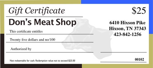 dons meat shop gift certificate