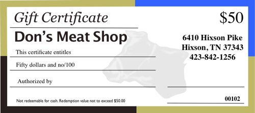 don's meat shop gift certificate